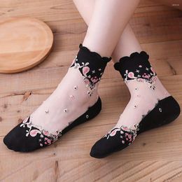 Women Socks 1 Pair Of Crystal Stockings Cotton Bottomed Glass Ice Silk Comfortable And Casual Half Woollen