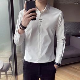 Men's Casual Shirts Spring Autumn Solid Colour Embroidered Fashion Long Sleeve Shirt Man High Street Button Cardigan England All-match Top