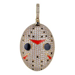 Hip Hop Jewellery Cubic Zircon Gold Saw Horror Movie Theme Iced Out Pendant Men's Gifts Horror Mask Pendant Necklaces217T