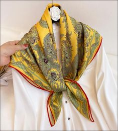 Satin Scarf For Hair Foulard Satin Scarf Female Silk Head Scarves For Ladies Hand Rolled Scarf 90 Paisley Print Foulard Luxe6611690