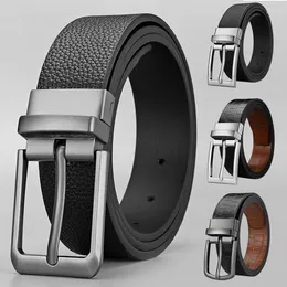 Belts Men Casual Belt Double-sided Rotating Buckle Business Pu Leather Waistband Litchi Stone Patterned Youth Decorative Suit