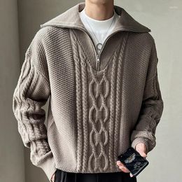 Men's Sweaters High Quality Large Lapel Pullover Sweater Black White Coarse Zipper Knitted For Men Pull Homme Winter Brand