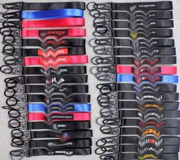 Cell Phone Straps Charms 100pcs car logo motorcycle sport Fashion Wristband keychain Lanyard Hanging Strap Key Rope Key Chain Cl7014118