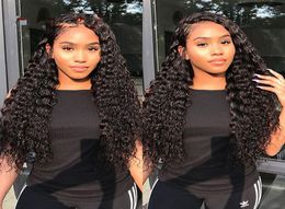 13x6 deep part curly Peruvian lace frontal human hair wig for black women 1024inch 130density water wave virgin wig 3609069997