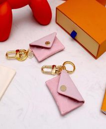 Designer Unisex Letter Wallet Keychain Keyring Fashion Purse Pendant Car Chain Charm Pink Flower Mini Bag Trinket Gifts Accessorie7029075