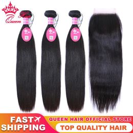 Wefts HD Lace Closure with Top Quality Virgin Brazilian Straight Bundles With Closure Natural Colour 100% Human Raw Hair Lace Closure Que