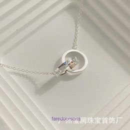 Tifannissm Pendant Necklac Best sell Birthday Christmas Gift T Family Double Ring Series s925 Sterling Silver Couple Collar Chain Have Original Box