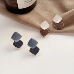 Dangle Earrings Korean Enamel Double Square Drop Unique Contrasting Colors Blue Geometric Rhombus Hang Women Trendy Jewelry