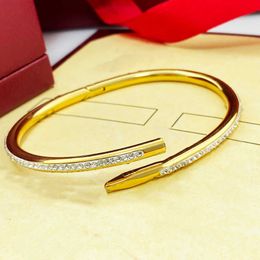 A Classic designer diamond brand fashion Bangle bracelet luxury 18k gold-plated nail high-quality stainless steel Jewellery for men and women EACB