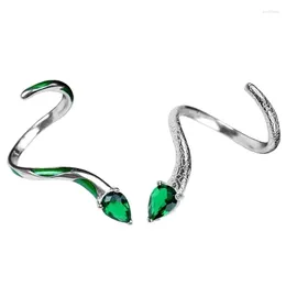 Cluster Rings Fashion Silver Colour Snake Adjustable For Women Inlay Green Crystal Stone