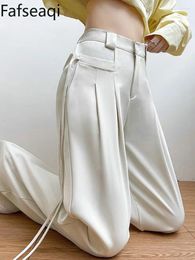 Women's Pants Spring Summer Straight For Women High Waist Loose Elegant Wide Leg Trousers Classic White Folds Slacks Female Baggy