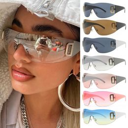 Punk Wrap Around Y2K Sunglasses for Women Sport Sunglasses Jewelled Sun Glasses Retro Frameless Eyewear Trendy 2000's Shade UV400