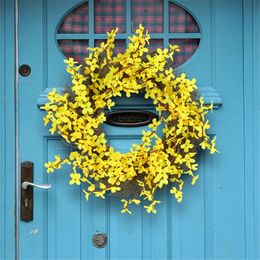 Yellow Jasmine Wreath Spring Front Door Blossom Cluster Flower Farmhouse for Home Wall Window Decoration 240102