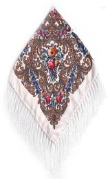 Scarves 90 90cm Russian National Scarf For Women Flower Cotton Print Shawl Bandana Handkerchief Lady Fringed Foulard Hijab4989603