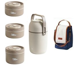 Stainless Steel Insulated Lunch Box Office Workers Kids Student Bento Box Food Warmer Soup Cup Thermos Containers Storage Bag 240103