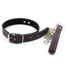 SM Products BDSM Bondage Leather Neck Collar Leash Steel Chain Adult Games Dogs Punish Collars Cosplay Slave Flirt Sex Toys 240102