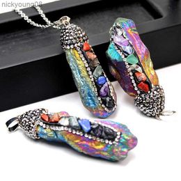 Pendant Necklaces 1PC Natural 7 Chakra Healing Crystal Energy Balance White Color Inlaid Zircon Stones Pendant For Men Women Jewelry Necklace