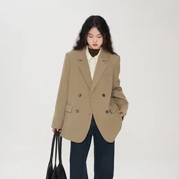 Women's Suits Fall/Winter Thickened Cotton Vintage Casual Cropped Blazer Suit Commuter Solid Colour Loose Double-breasted Coat