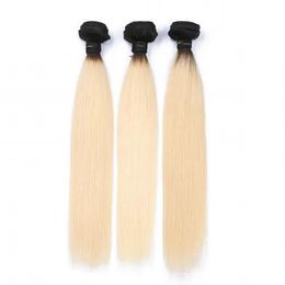 Wefts 10a Brazilian Straight Weave 1B/613 Ombre Blonde Hair Bundles 2 Tone 613 Straight Hair Brazilian Virgin Human Hair Weave