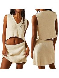 Casual Dresses Women 2 Piece Vacation Outfits Solid Colour V Neck Tank Top And Eltic Mini Skirt Summer Beach Streetwear