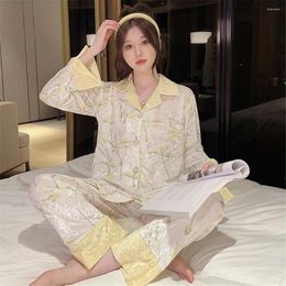 Women's Sleepwear Velvet Pyjamas Two Piece Woman Printed Velour Shirt Trouser Sleep Suit Casual Pyjama Home Clothes