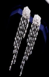 Women Earrings White Gold Plated Full CZ Long Tassels Rose Earrings for Girls Women for Party Wedding Nice Gift1582930