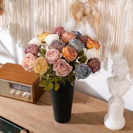 Decorative Flowers 5Pcs Simulation Rose Realistic Faux Burnt Edge Vibrant Colored Artificial For Home Decor