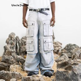 Multi Pocket Jeans Hip Hop Distressed Streetwear Men Baggy Jeans Street Wear Y2k Men's Jeans 240103