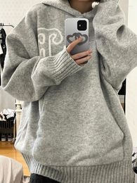 Women's Sweaters Hooded Sweater Women Harajuku Graphic Pullovers Female Oversized Fashion Knitted Hoodies Ladies Casual Loose Jumper