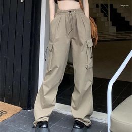 Women's Pants 2024 Summer Baggy Cargo Women Streetwear Drawstring Elastic Waist Trousers Woman Oversized Pocket Straight Overall