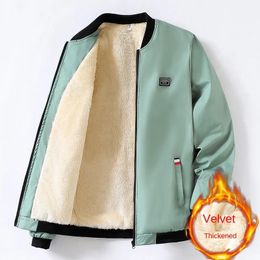 Men Winter Windproof Warm Thick Fleece Jacket Slim Classic Stand Collar Casual Zipper Lined Outdoor Coat 240103