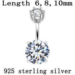 Brooches Belly Button Ring Pure Sier Body Piercing Women Real Genuine Sier Round Zircon Clear Stone Navel Bar Body Jewellery 1pc