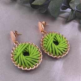 Dangle Earrings Bohemia Green Flower Of Life Drop Gold Color Stainless Steel Stud Earring Fashion Jewelry Pendientes Mujer EA103
