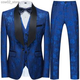 Men's Suits Blazers Fashion New Men's Casual Business Wedding Flower Suits Coat Trousers 3 Pcs Set / Male Printed Dress Blazers Jacket Pants Vest Q230103