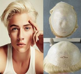 Blonde Human Hair Toupee Ultra Thin Skin Men Toupee Super Natural VLoop Hairpieces 8x10 Full Pu Men Wig Replacement System Men Ha5831743