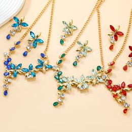 Bohemian New Trend Metal Rhinestone Flower Earrings Necklace Set Birthday Party Creative Jewelry Women's Charm Accessories Gift