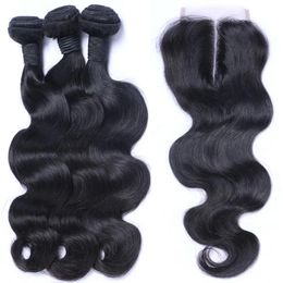 Wefts Brazilian Hair Cheap 8A Body Wave With Closure Brazilian Indian Peruvian Cambodian 100% Unprocessed Virgin Human Hair Weave Free S