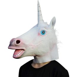 Masks Unicorn Mask Full Face Halloween Horse Unicorn Mask Novelty Creepy Head Latex Brown Costume Theater Prop Creepy Party Mask Y200103