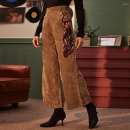 Women's Pants Casual Straight Leg Trousers Women Fashion Broad Corduroy With Pocket High Waist Wide Cropped Ladies