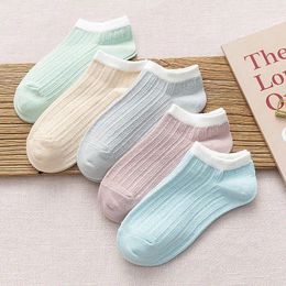 Women Socks 5 Pairs/Pack Woman Cotton Ankle Invisible Embroidery Novelty Cute Breathable Boat Short Sock Chausette Calcetines Mujer