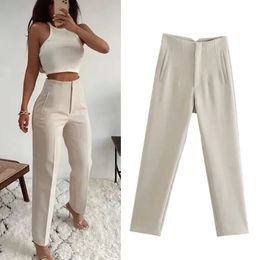 TRAF Fashion Office Wear High waist Pants for Women Formal Pants Office outfits Pencil Trousers Black Pink White Ladies Pants 240102