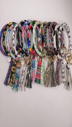 EUB 10pcs mixed colors PU Leather O Key Chain Custom Circle Tassel Wristlet Bracelet Keychain Women Girl Key Ring Wrist Strap3856842