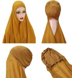 Scarves Hijab Scarf With Undercap Attached Women Chiffon Jersey Muslim Fashion Shawl Instant 10pcslot Whole Supplier7419807