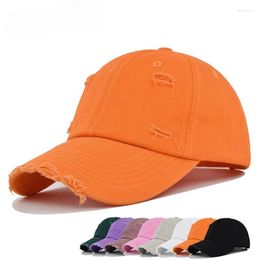 Ball Caps Washed Hole Baseball Cap Spring Solid Sunhat Men Women Unisex-Teens Cotton Snapback Fashion Hip Hop Vintage Summer Hat