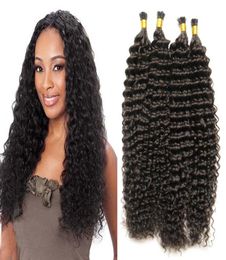 keratin stick tip human hair extensions I Tip hair extensions Natural Color unprocessed brazilian kinky curly hair 200g 1gstrand 9787998