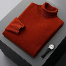 FallWinter 100% Wool Bottoming Shirt Mens Thickened Turtleneck Sweater Business Cashmere Knitting 240103