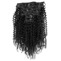 Extensions African American Afro Kinky Curl Clip In Hair Extensions 7PCS 16 Clips Peruvian Human Hair Natural Black Kinky Curly Clip In Hair