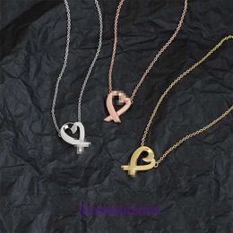 Family T Double Ring Tifannissm Necklace 925 Sterling Silver Plated Hollow Cross Heart Pendant Small New Shaped Collar Chain Have Original Box