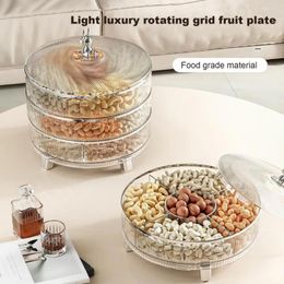 Plates Triple Layer Divided Nut Serving Tray With Lid 360-degree Rotation Transparent Plastic Snack Platter Container