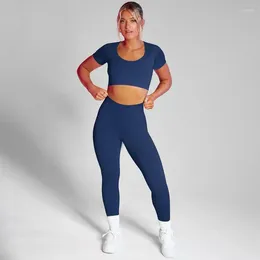 Active Sets Women's Gym Set Workout Women Sports Clothing Yoga Short Sleeve Legging Suit Fitness Wear Training Clothes Woman